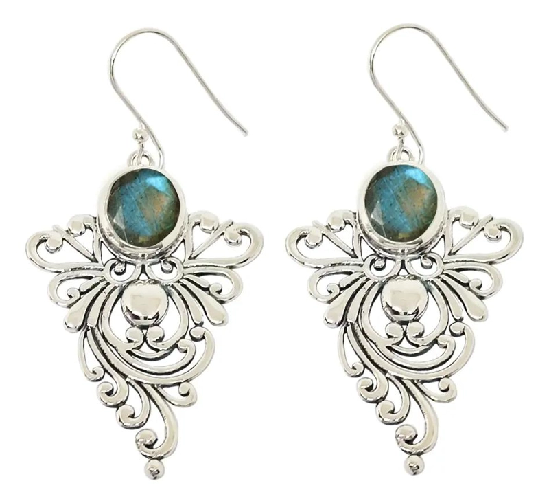AROS DE PLATA FINA 925 CON LABRADORITA ELEGANTES Y MODERNOS - 2