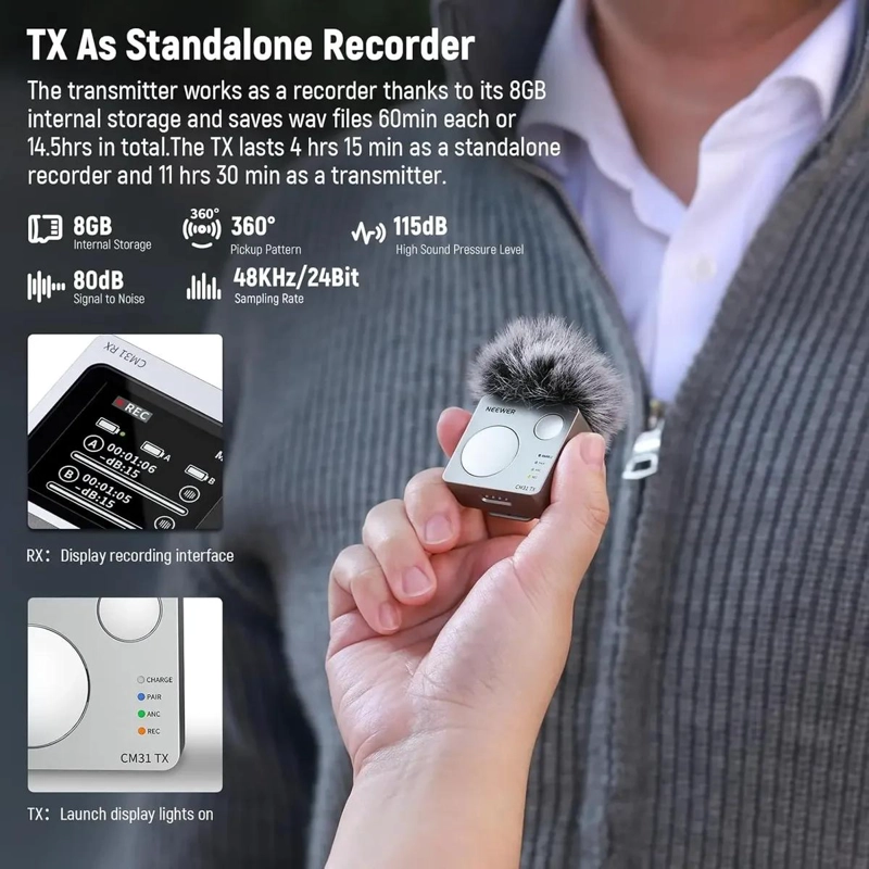 MICROFONO LAVALIER INALAMBRICO CON 8GB Y ALCANCE DE 250M - 6