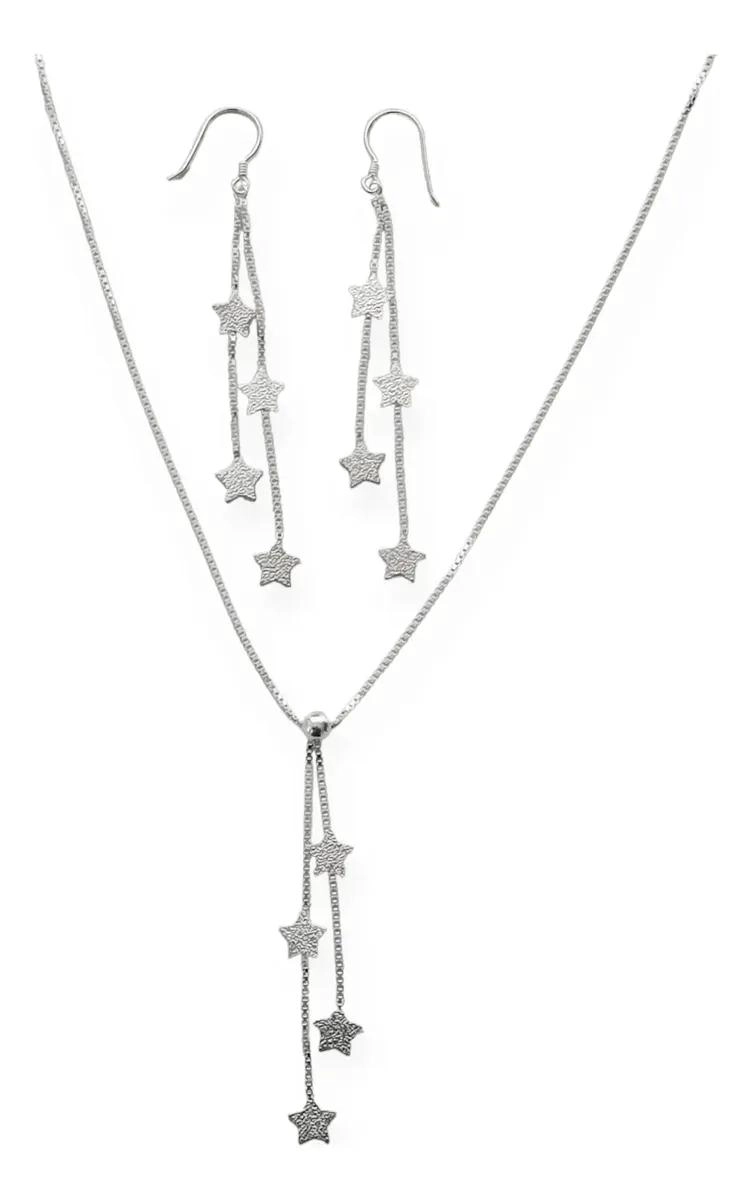 SET DE AROS Y COLLAR DE ESTRELLAS EN PLATA FINA 925 - 1