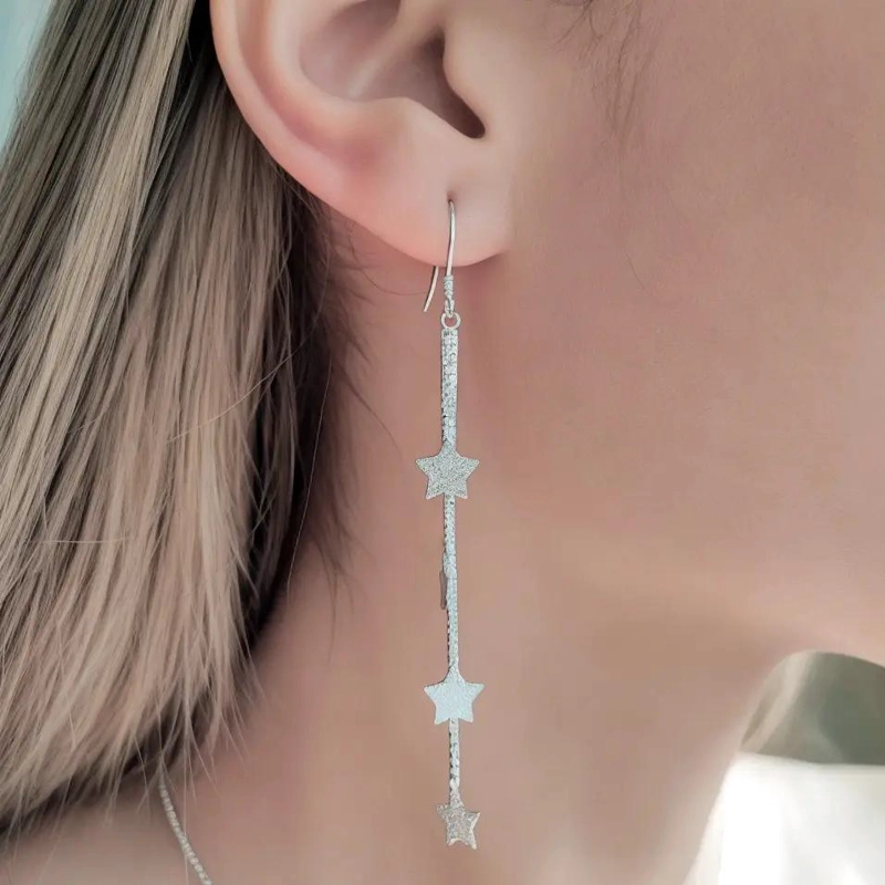 SET DE AROS Y COLLAR DE ESTRELLAS EN PLATA FINA 925 - 4