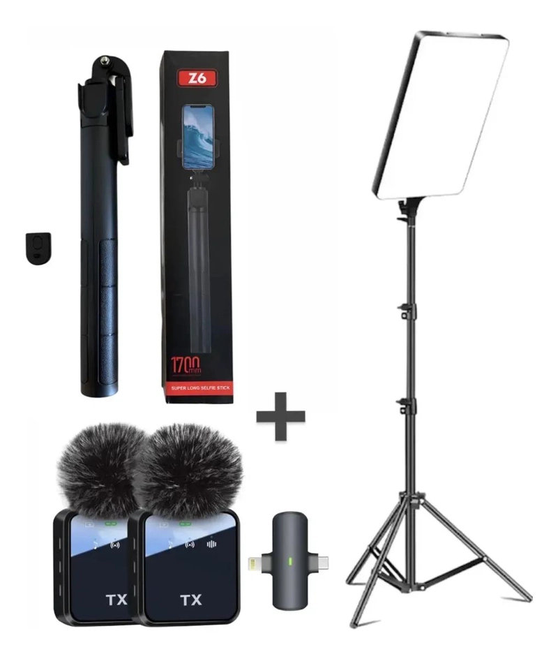 COMBO PROFESIONAL DE MICROFONO INALAMBRICO Y LUZ LED CON TRIPODE - 1