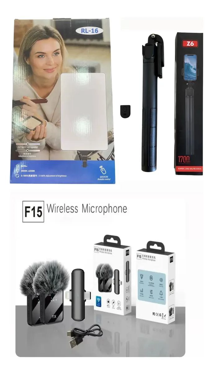 COMBO PROFESIONAL DE MICROFONO INALAMBRICO Y LUZ LED CON TRIPODE - 2
