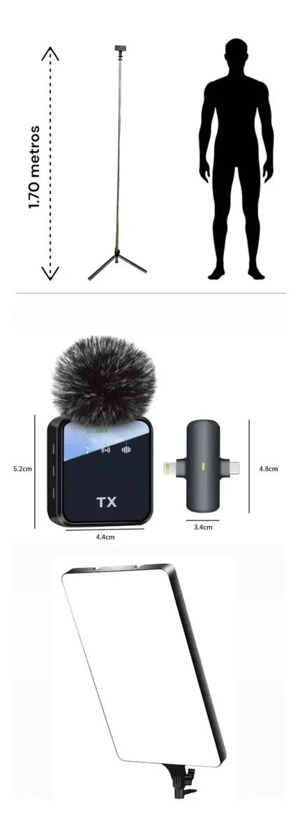 COMBO PROFESIONAL DE MICROFONO INALAMBRICO Y LUZ LED CON TRIPODE - 3
