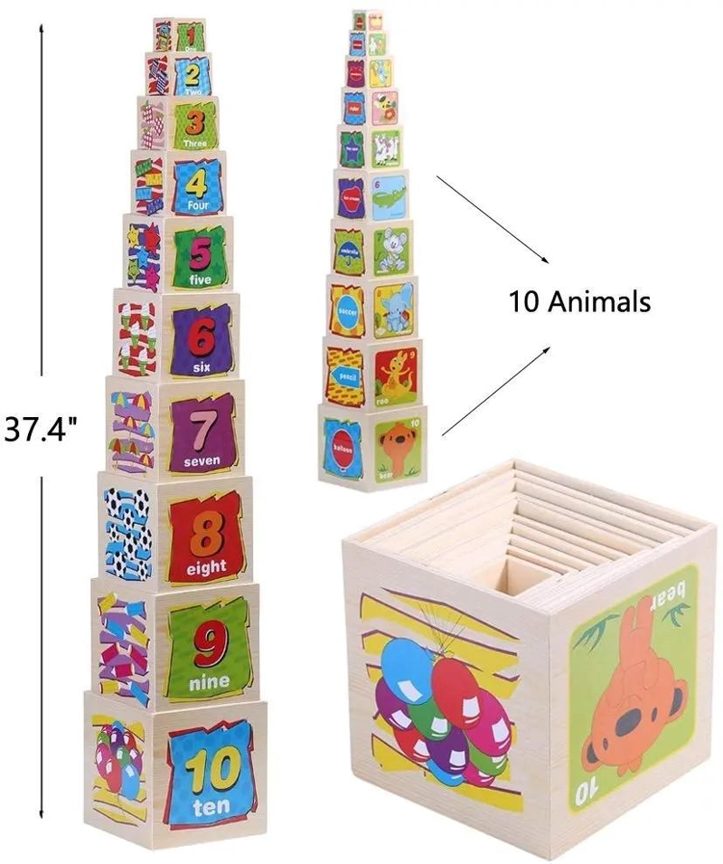 TORRE DE CUBOS DE MADERA PARA APILAR Y APRENDER - 2