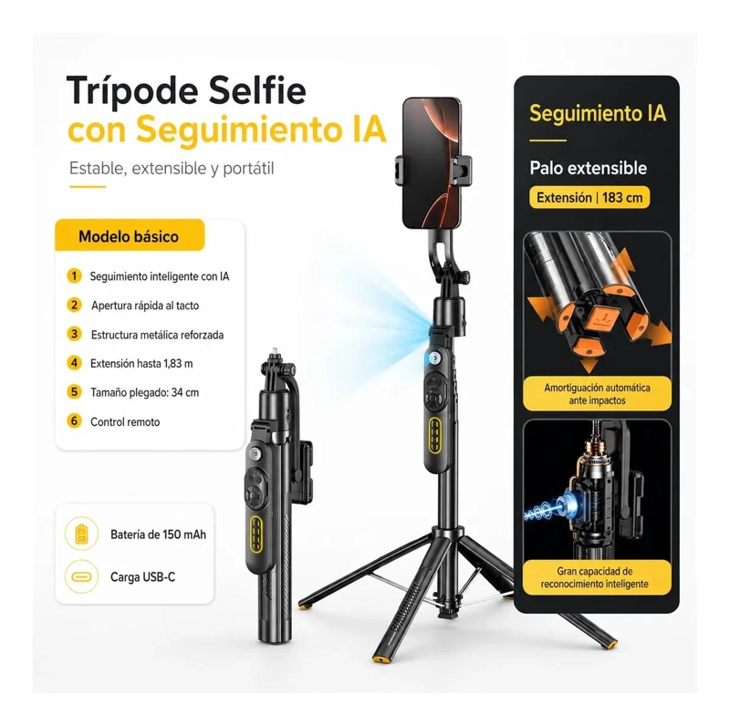 ESTABILIZADOR TRIPODE INTELIGENTE CON SEGUIMIENTO FACIAL 1,80M - 8