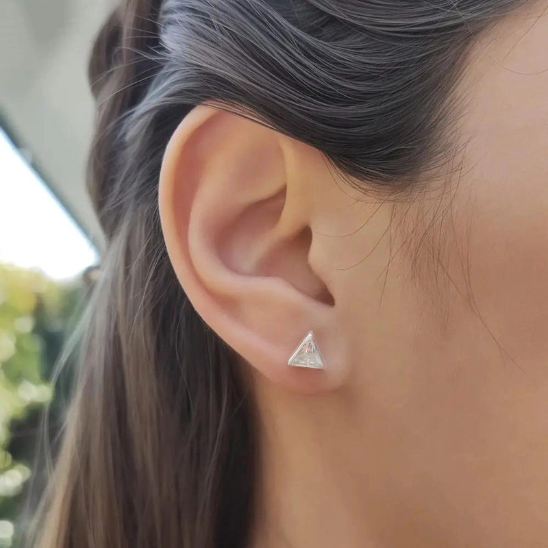 AROS TRIANGULOS DE CIRCON EN PLATA FINA 925 ELEGANTES - 2