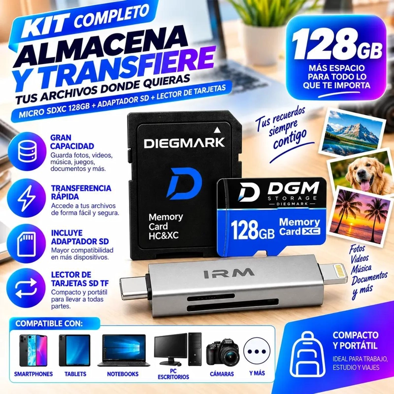 KIT DE ALMACENAMIENTO MICRO SDXC 128GB CON ADAPTADOR Y LECTOR - 2