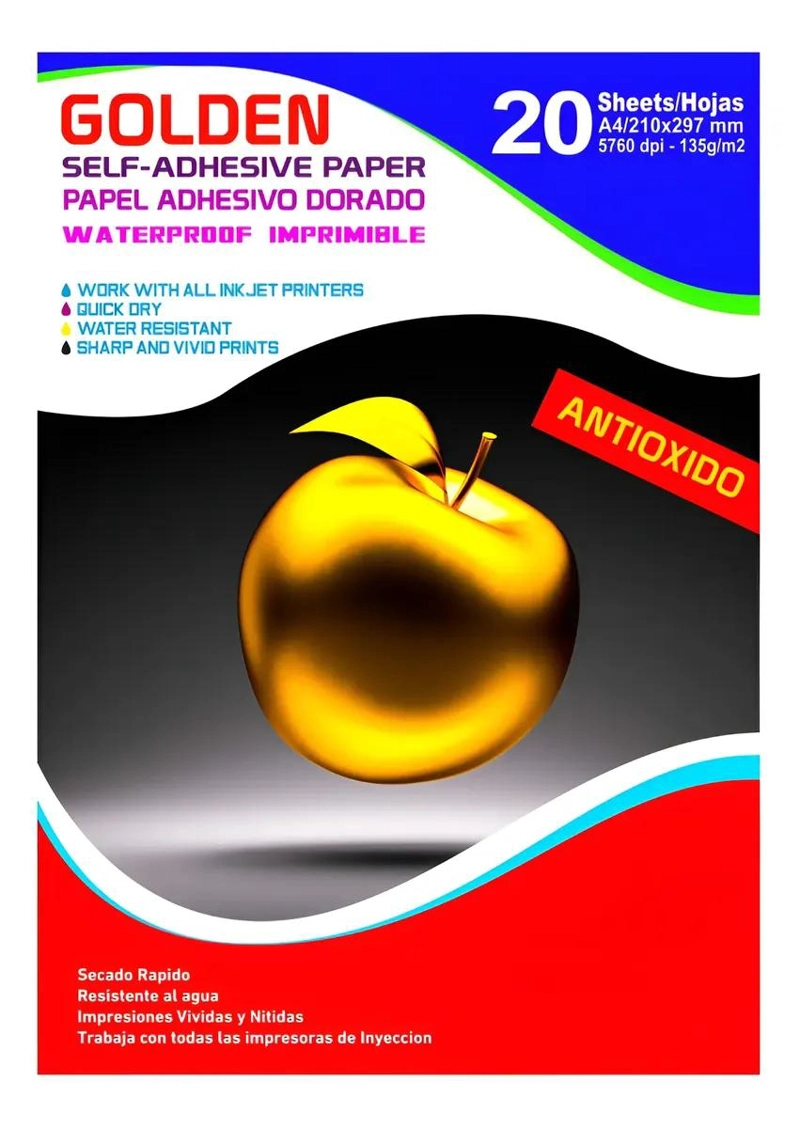 PAPEL ADHESIVO DORADO ANTIOXIDANTE A4 135G 20 HOJAS - 1