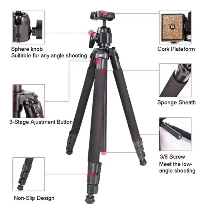TRIPODE FOTOGRAFICO PROFESIONAL CON ADAPTADOR PARA CELULAR - 4