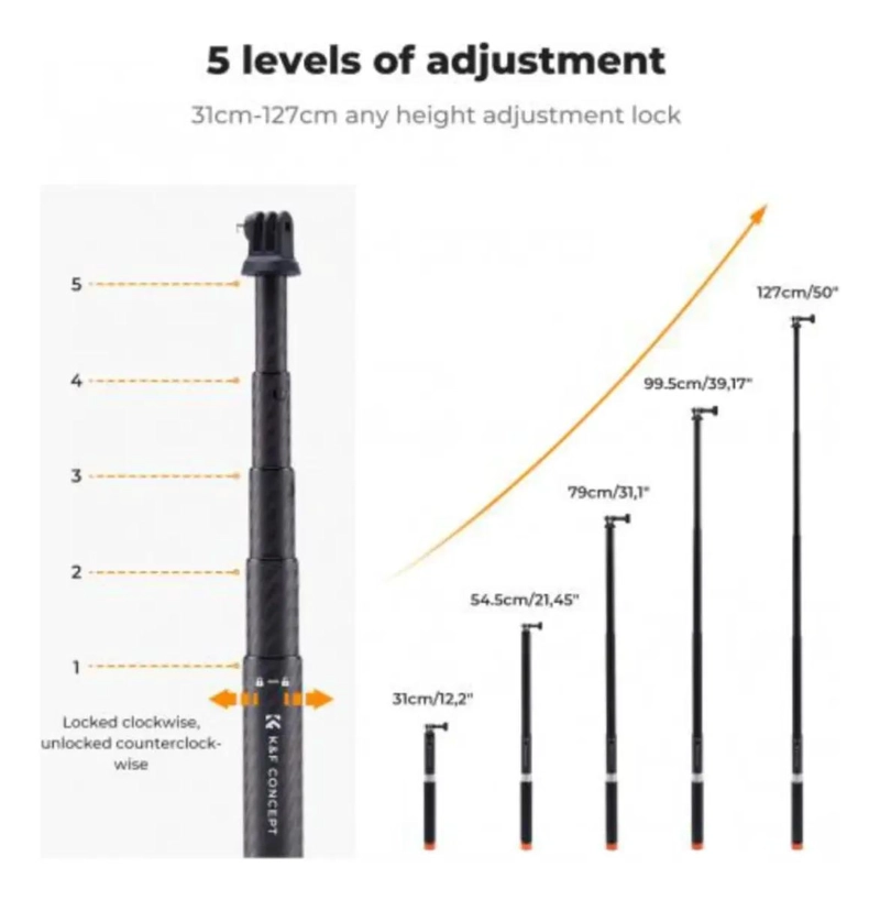 PALO PARA SELFIES DE FIBRA DE CARBONO 127 CM PARA CAMARAS DE ACCION - 3