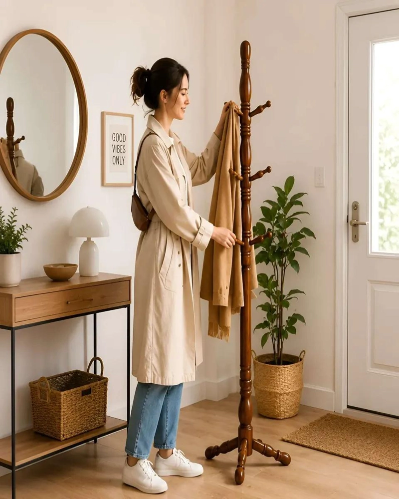 PERCHERO DE MADERA DE ROBLE 180 CM PARA ORGANIZACION - 2