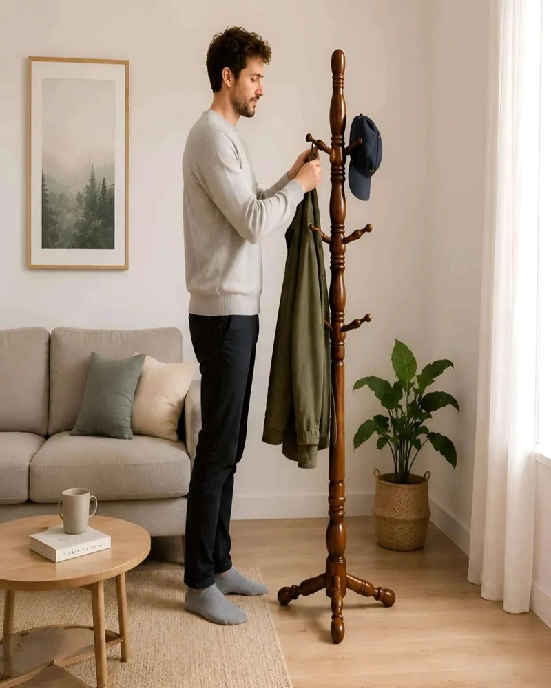 PERCHERO DE MADERA DE ROBLE 180 CM PARA ORGANIZACION - 5