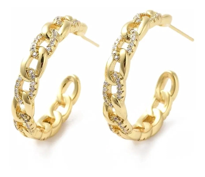 ARETES AROS ZARCILLOS DAMA TIPO C BAÑO DE ORO 18K - 1