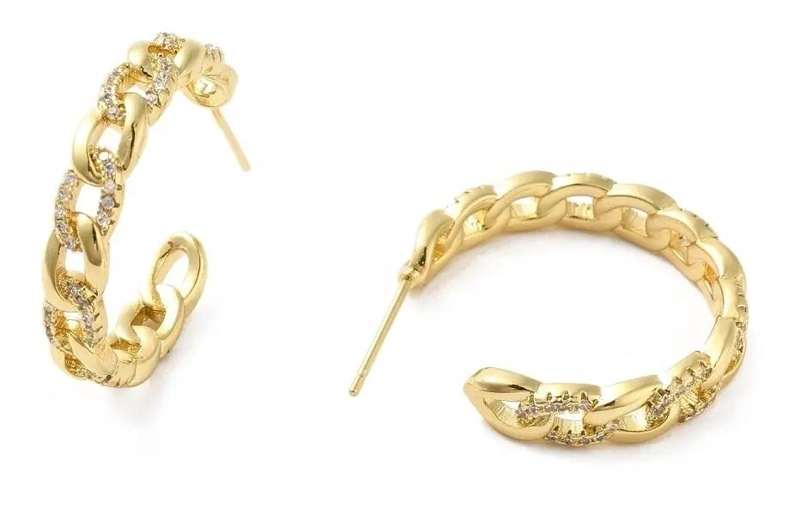 ARETES AROS ZARCILLOS DAMA TIPO C BAÑO DE ORO 18K - 2
