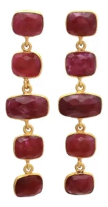 AROS LARGOS DE PLATA 925 CON RUBIES FUCSIA HECHOS A MANO - 1