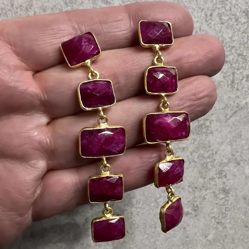 AROS LARGOS DE PLATA 925 CON RUBIES FUCSIA HECHOS A MANO - 2