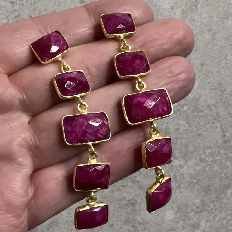 AROS LARGOS DE PLATA 925 CON RUBIES FUCSIA HECHOS A MANO - 3