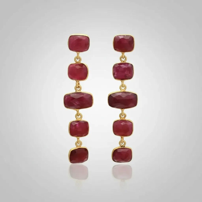 AROS LARGOS DE PLATA 925 CON RUBIES FUCSIA HECHOS A MANO - 4