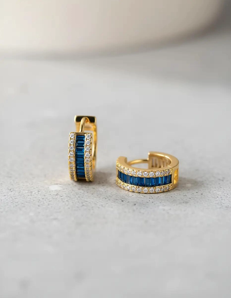 PENDIENTES DE ARO CON CIRCON AZUL PARA MUJER ELEGANTES - 2
