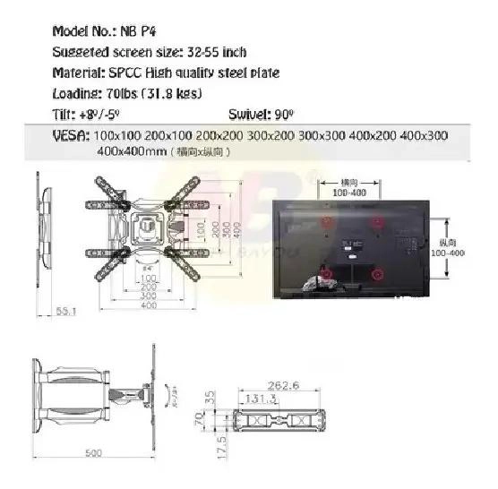 SOPORTE DE PARED PARA TV AJUSTABLE 32 A 55 PULGADAS - 7