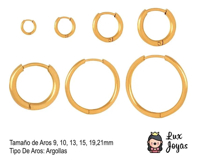 AROS ARGOLLAS LISAS BAÑADOS EN ORO 18K DE 9 MM DE DIAMETRO - 6