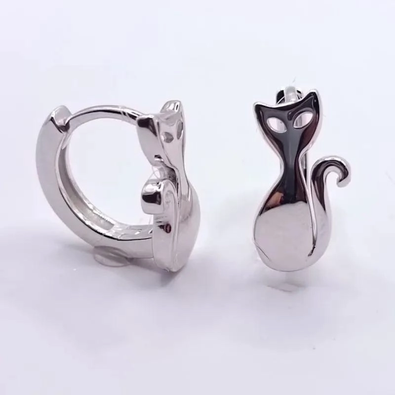 ARO DE PLATA RODINADA CON DISEÑO DE GATO ELEGANTE - 1