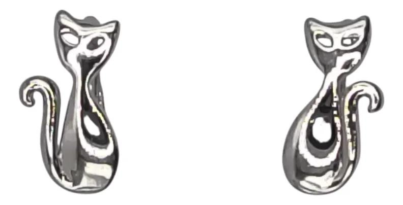 ARO DE PLATA RODINADA CON DISEÑO DE GATO ELEGANTE - 2
