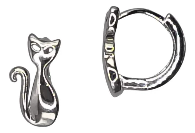 ARO DE PLATA RODINADA CON DISEÑO DE GATO ELEGANTE - 3