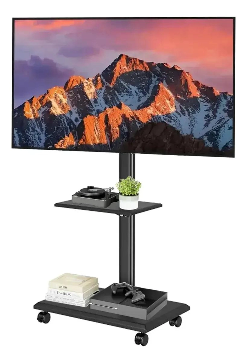 SOPORTE MOVIL PARA TV CON RUEDAS Y ESTANTE AJUSTABLE - 2