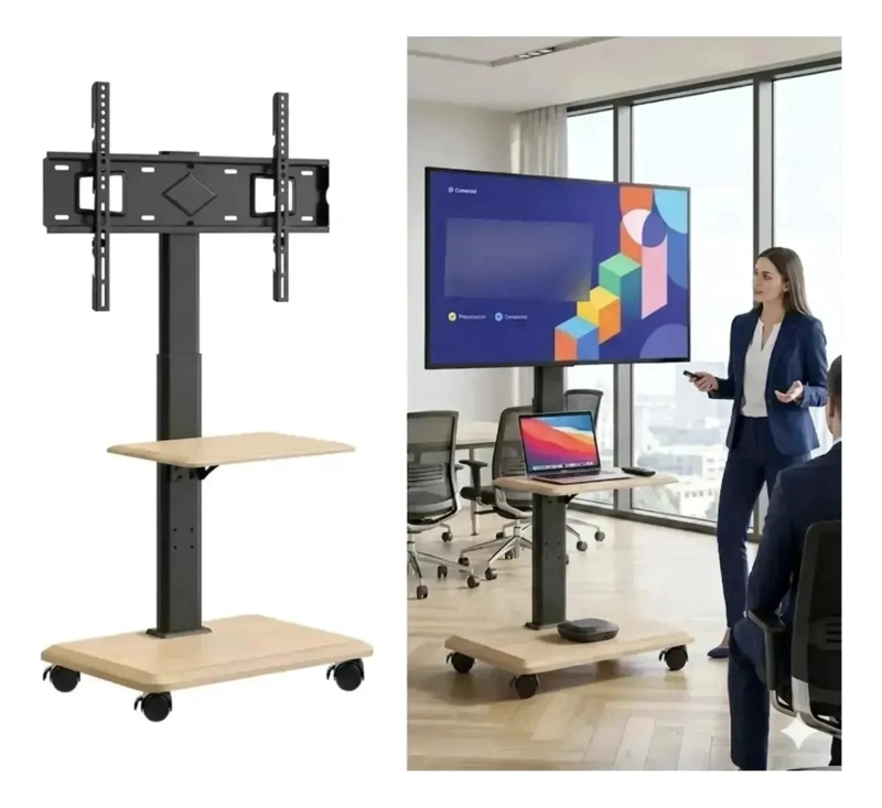 SOPORTE MOVIL PARA TV CON RUEDAS Y ESTANTE AJUSTABLE - 4