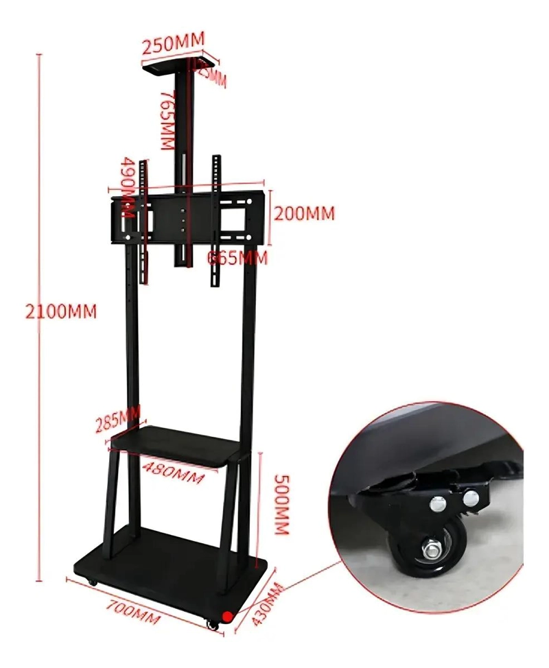 SOPORTE MADERA PARA TV MOVIL CON RUEDAS DE 32 A 75 PULGADAS - 10