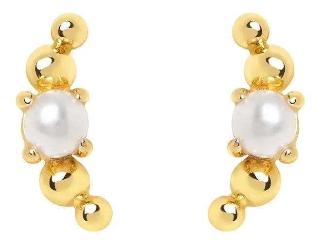 MINI AROS DORADOS CON PERLA EN PLATA 925 PARA ELEGANCIA - 1