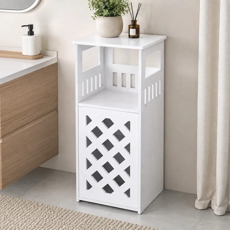 MUEBLE ORGANIZADOR DE BAÑO BLANCO CON REJILLA Y PUERTA - 1