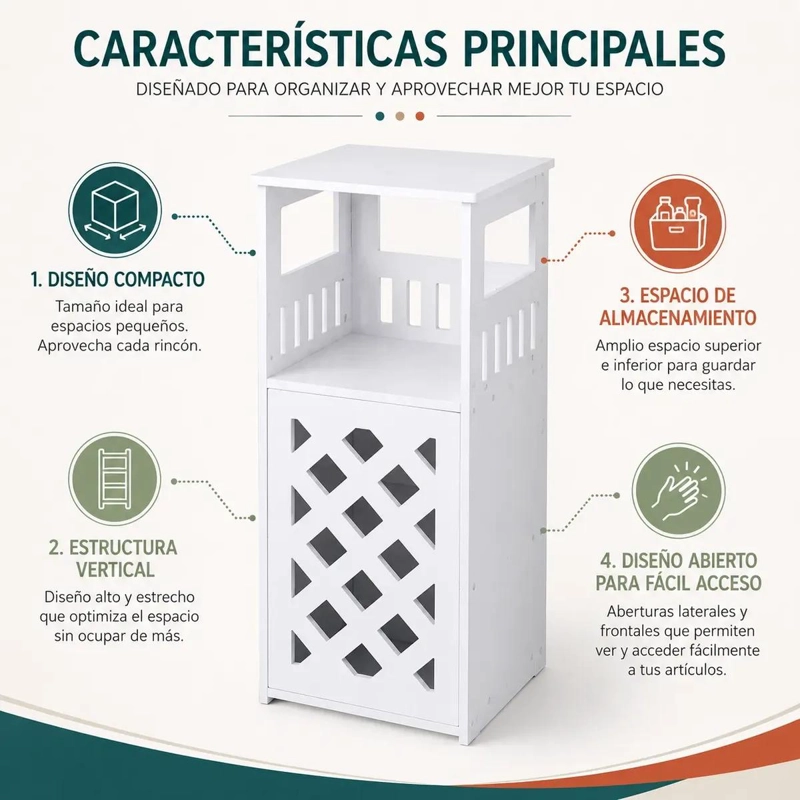 MUEBLE ORGANIZADOR DE BAÑO BLANCO CON REJILLA Y PUERTA - 2