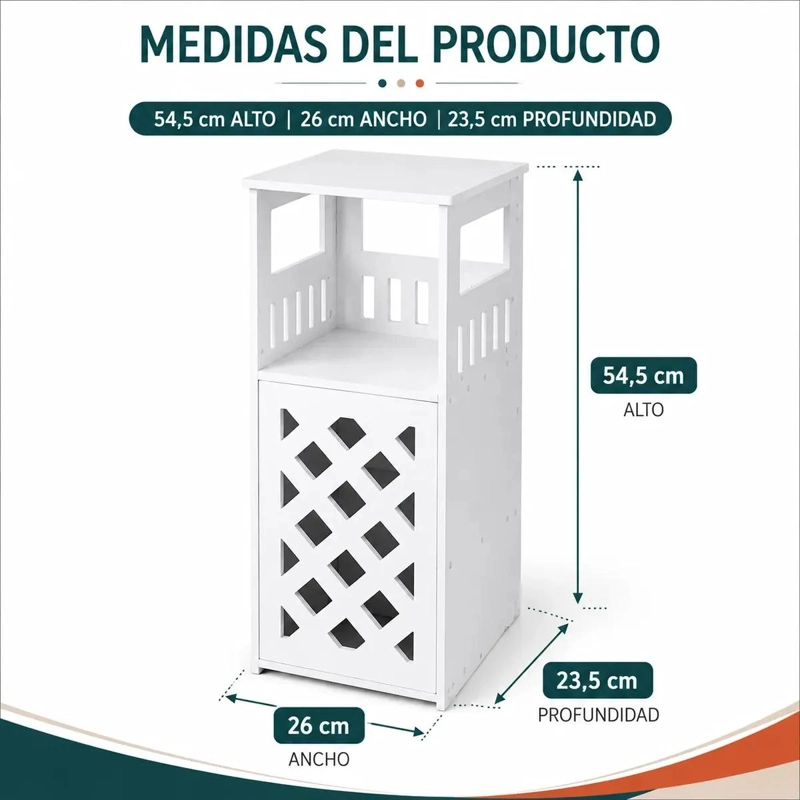 MUEBLE ORGANIZADOR DE BAÑO BLANCO CON REJILLA Y PUERTA - 3