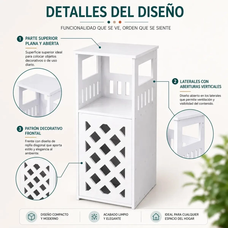 MUEBLE ORGANIZADOR DE BAÑO BLANCO CON REJILLA Y PUERTA - 5