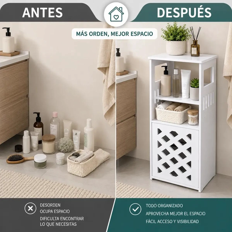 MUEBLE ORGANIZADOR DE BAÑO BLANCO CON REJILLA Y PUERTA - 6