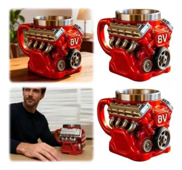 TAZA DE ACERO INOXIDABLE CON DISEÑO DE MOTOR PARA BEBIDAS - 1