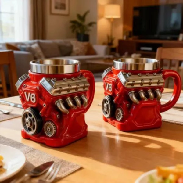 TAZA DE ACERO INOXIDABLE CON DISEÑO DE MOTOR PARA BEBIDAS - 4