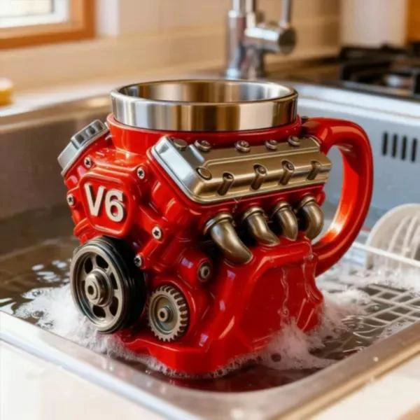 TAZA DE ACERO INOXIDABLE CON DISEÑO DE MOTOR PARA BEBIDAS - 5