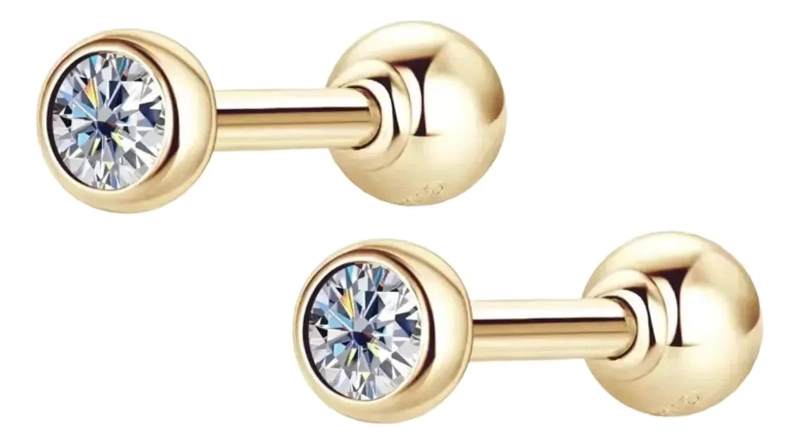AROS DE LUZ EN ORO SOLIDO 10K CON MOISSANITA DE 2 MM - 5