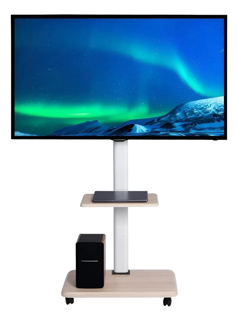 SOPORTE MOVIL PARA TV CON RUEDAS Y ESTANTE AJUSTABLE - 1