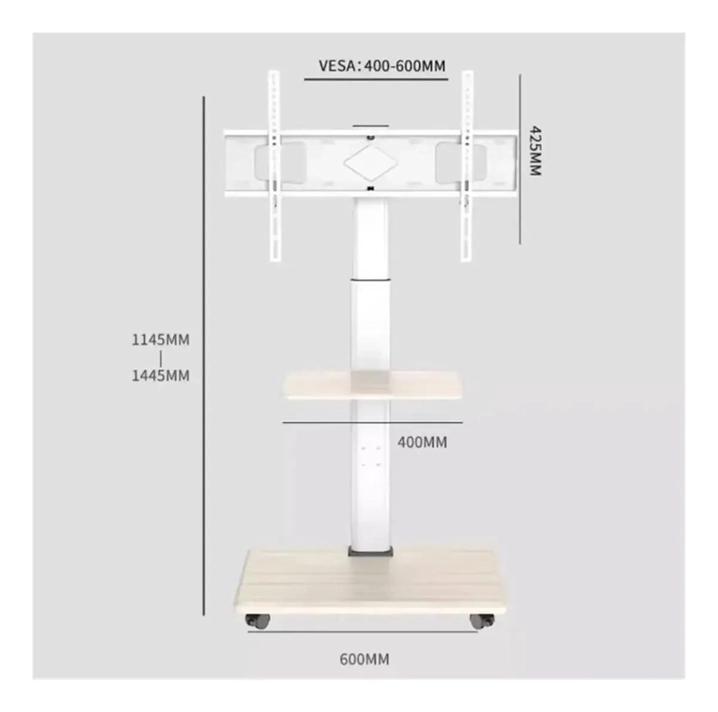 SOPORTE MOVIL PARA TV CON RUEDAS Y ESTANTE AJUSTABLE - 10