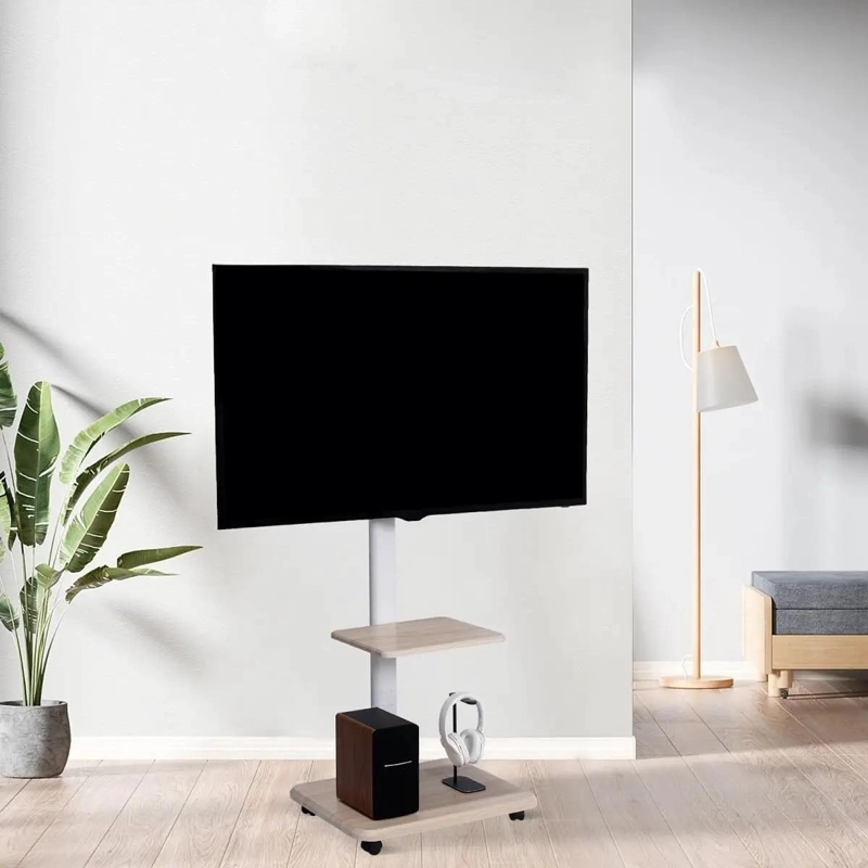 SOPORTE MOVIL PARA TV CON RUEDAS Y ESTANTE AJUSTABLE - 4