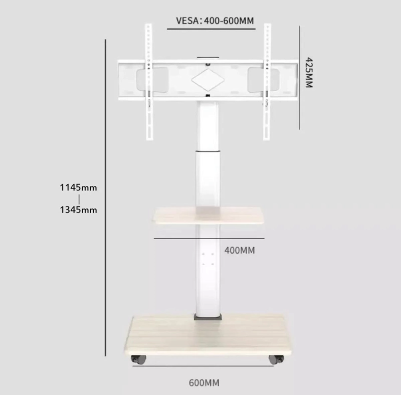 SOPORTE MOVIL PARA TV CON RUEDAS Y ESTANTE AJUSTABLE - 5