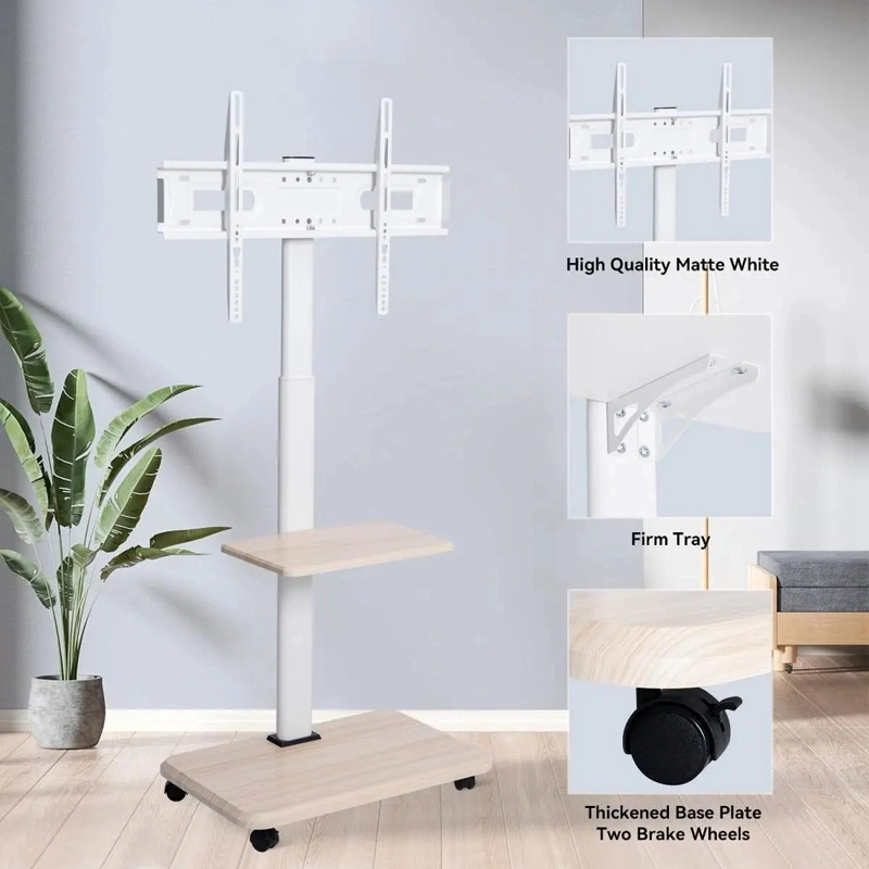 SOPORTE MOVIL PARA TV CON RUEDAS Y ESTANTE AJUSTABLE - 8