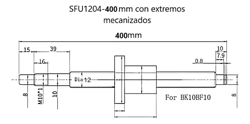 HUSILLO DE ROSCA SFU1204 DE 400 MM PARA MAQUINAS CNC - 4