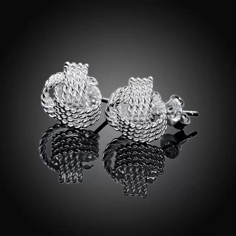 AROS ELEGANTES DE NUDO BAÑADOS EN PLATA 925 - 3