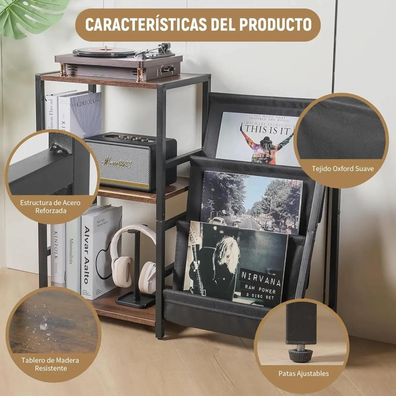 MUEBLE MULTIFUNCIONAL PARA TOCADISCOS Y ALMACENAMIENTO DE VINILOS - 2