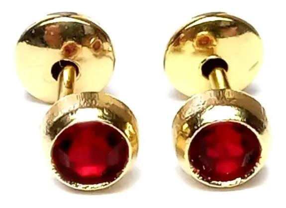 AROS BEBE  CIRCON ROJO 4MM ENCHAPADO ORO 18 K HIPOALERGE NICO - 1